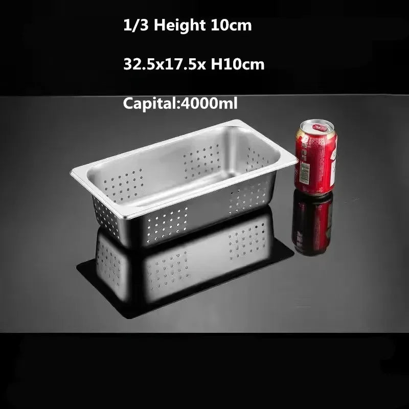 Rectangle Stainless Steel Storage Leak Trays Hole Mesh Strainer Vegetable Fruit Washing Basket Food GN Pan Water Filter Basin