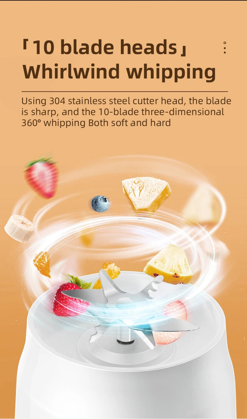 500ML Portable Electric Blender 40W USB Rechargeable Cordless Juicer High Powerful Juicer Cup For Smoothie Milkshake Juice Food