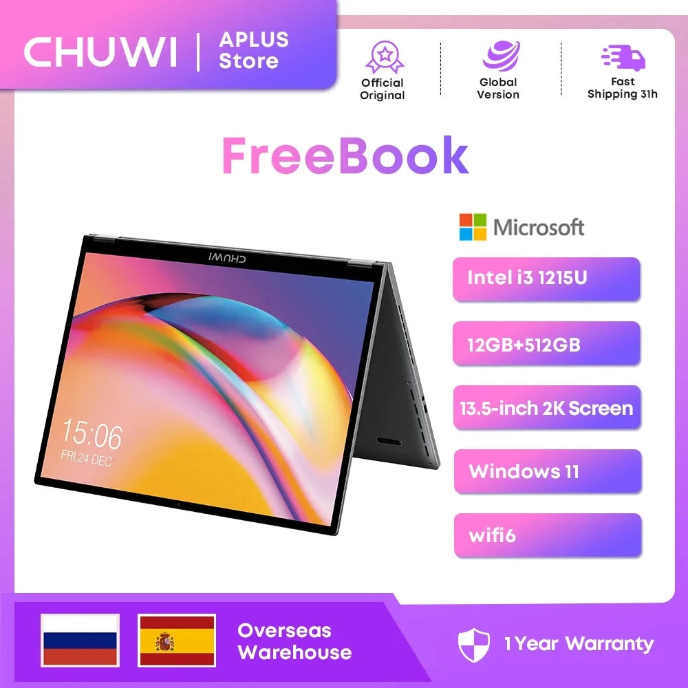 CHUWI FreeBook Laptop Tablet 2 In 1 Intel N100/i3 1215U 13.5 Inch Touch Screen 12GB LPDDR5 512G SSD Computer Notebook Laptops