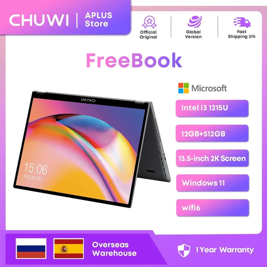 CHUWI FreeBook Laptop Tablet 2 In 1 Intel N100/i3 1215U 13.5 Inch Touch Screen 12GB LPDDR5 512G SSD Computer Notebook Laptops