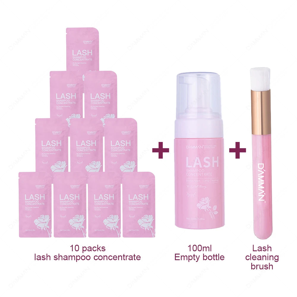 DAMMAN New Upgrades 7.5ml Eyelash Extensions Shampoo Non-irritation Lash Shampoo Concentrate Lashes Cleansing Mousse Makeup Tool