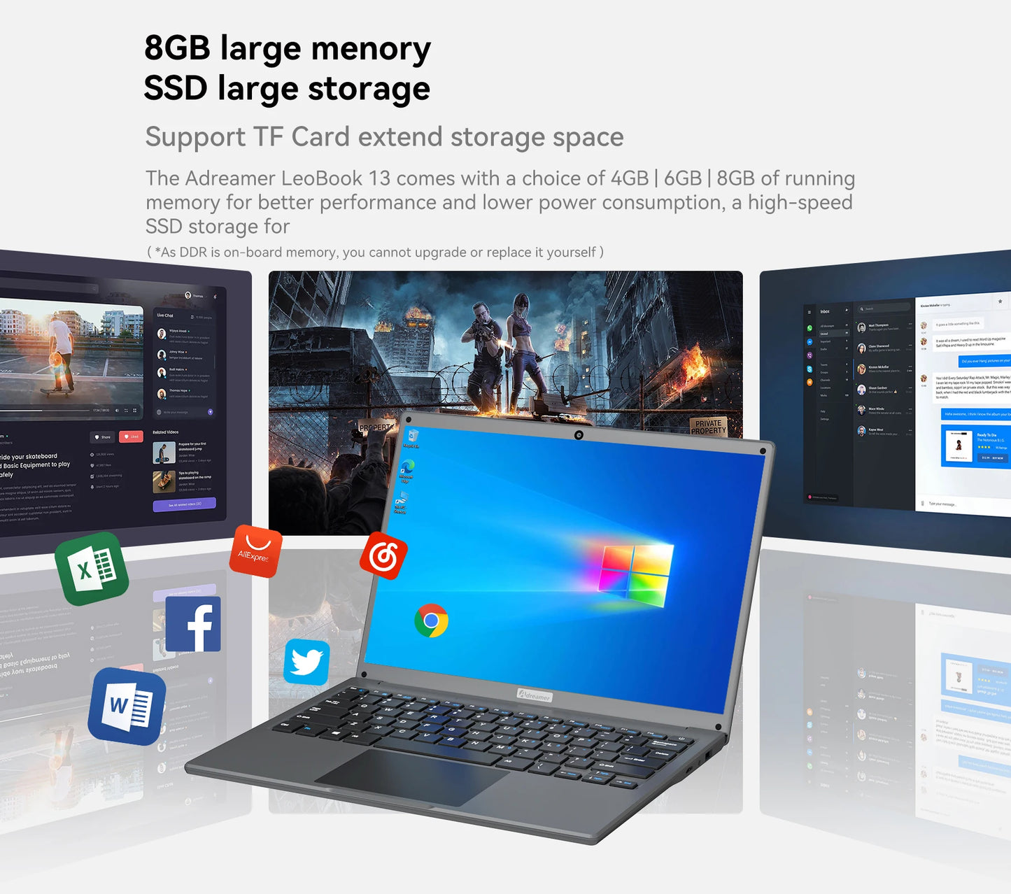 Adreamer Laptop 8GB RAM 1TB SSD Computer 13.3-inch Intel Notebook 2560X1600 Resolution Celeron N4020 Portable Computer