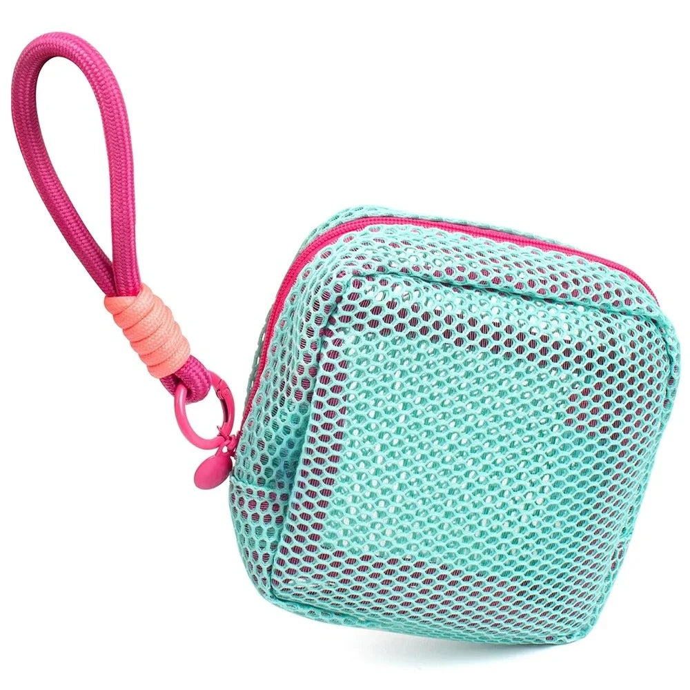 Mini Square Mesh Cosmetic Bag Zipper Storage Pouch Wristlet, Travel Organizer Coin Purse Key Holder Stationery Case Cute Gift