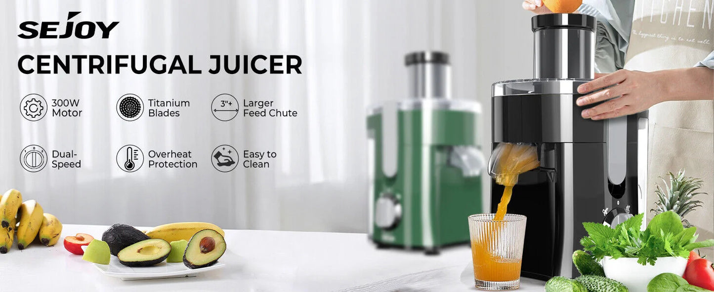 SEJOY Juicer Extractor with 2 Speeds, 3" Big Mouth Centrifugal Juicer Maker with BPA-Free, safe Compact Centrifugal Juicer
