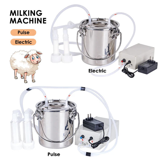 3L Electric Cow Goat Milking Machine Automatic Stop Cattle Pulsating Milking Machine Stainless Steel Milker Bucket Vacuum Pump