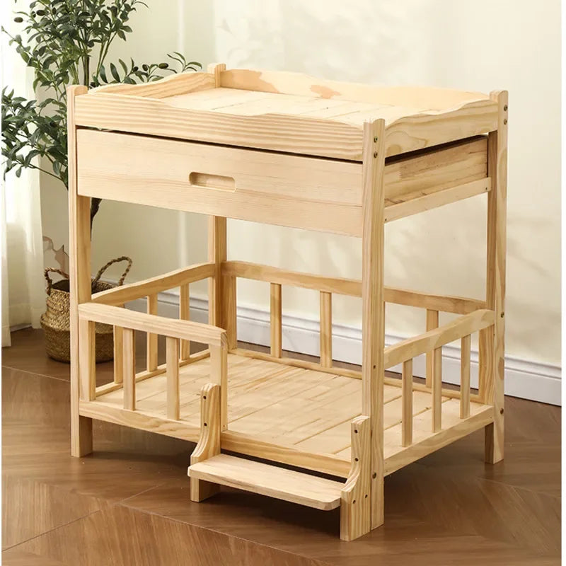 2-Layer Solid Wood Princess Bed for Pets Universal Cat and Dog Bed Breathable Pet Shelter Climbing Ladder for Cats and Dogs