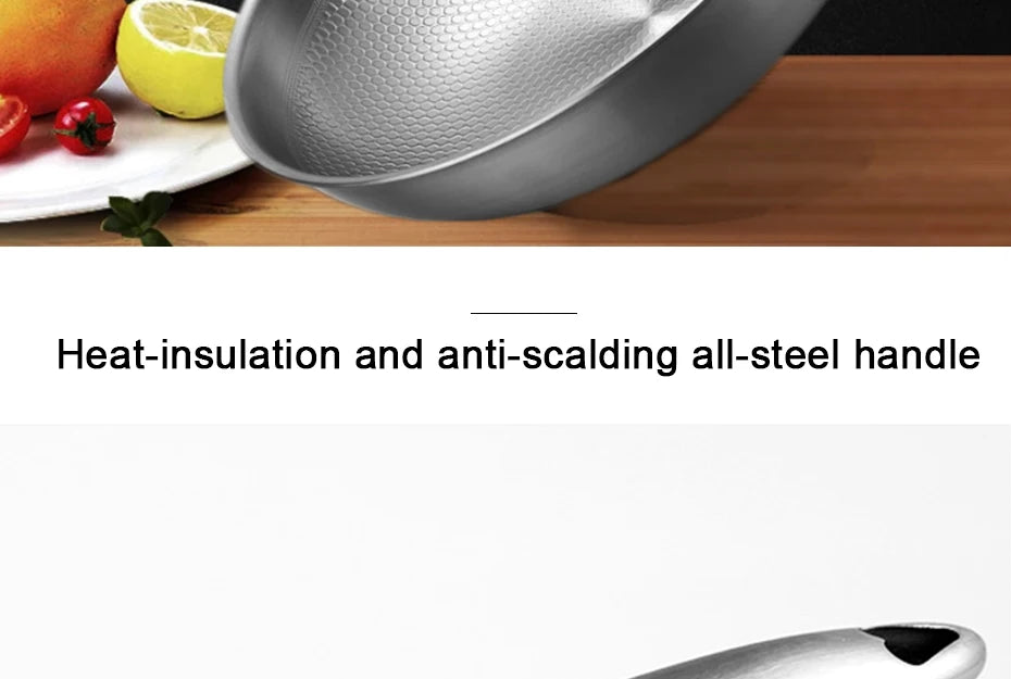 304 Stainless Steel Wok Non-Stick Frying Pan Steak Frying Pan Uncoated Kitchen Cookware Suitable For Gas Stove Induction Cooker