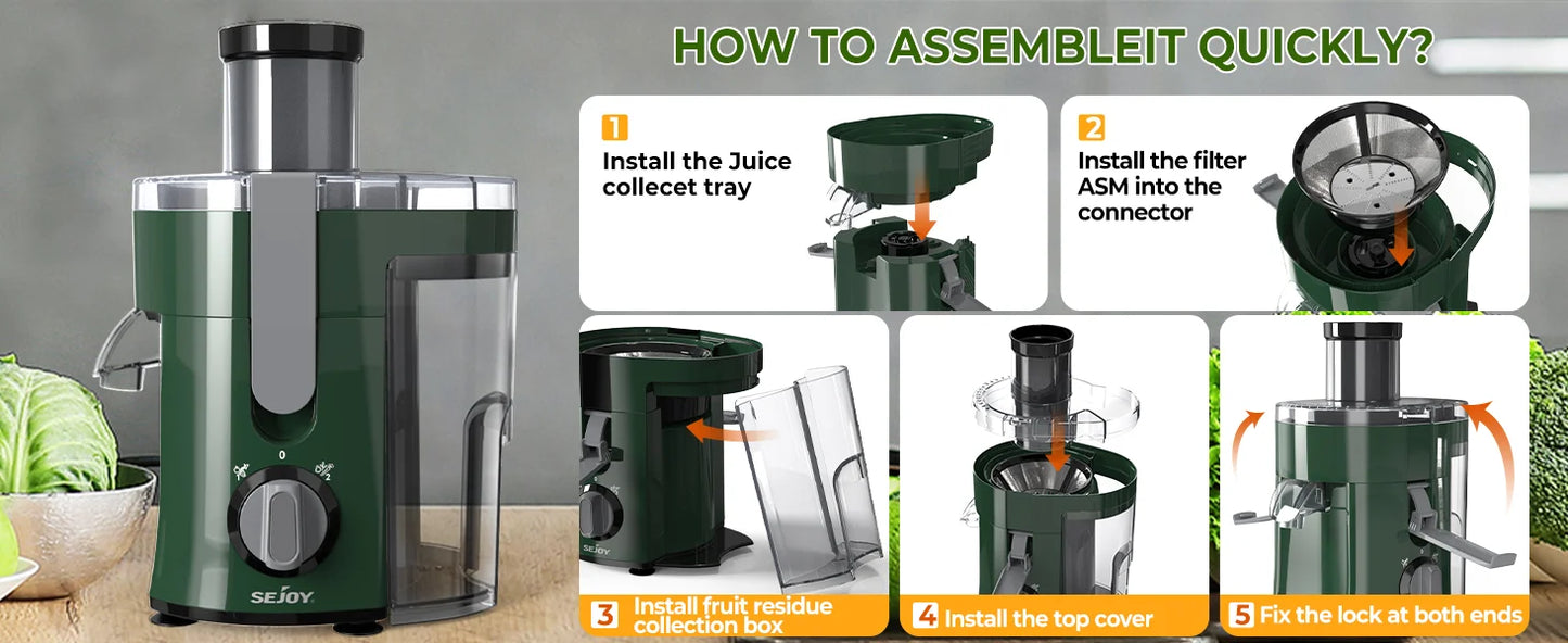 SEJOY Juicer Extractor with 2 Speeds, 3" Big Mouth Centrifugal Juicer Maker with BPA-Free, safe Compact Centrifugal Juicer