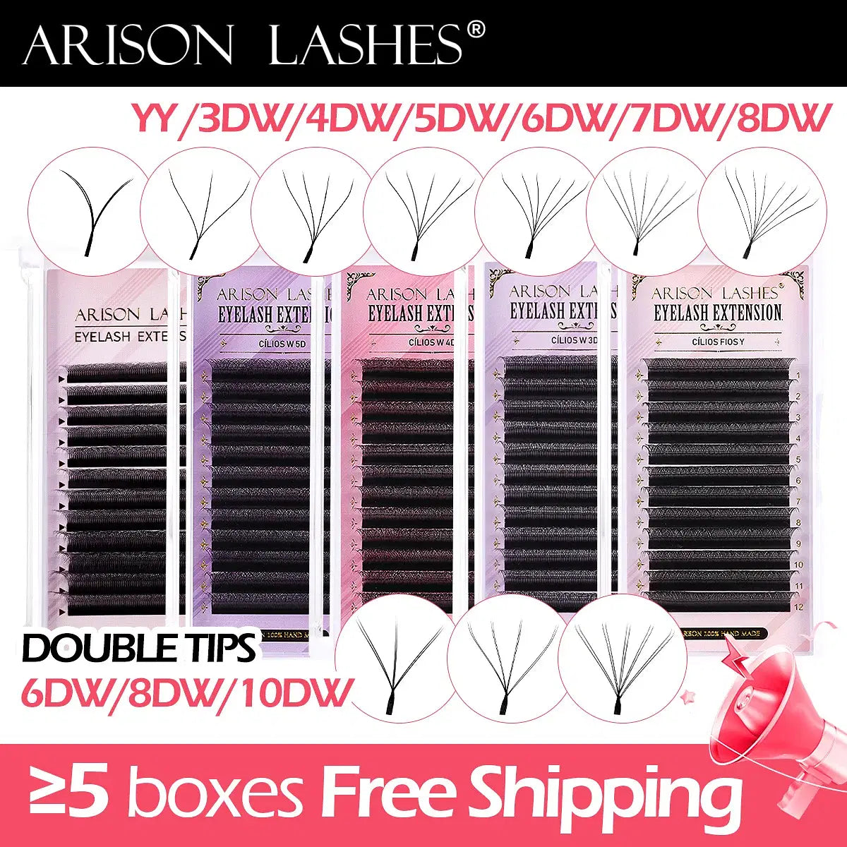 Color: Brushed Slate, Curl: D, Thickness: 0.07mm, Length: 12mm - ARISON LASHES W Shape 3/4/5/6D Eyelashes Extension Premade Volume Fans YY-shape Lashes Faux Mink Soft Easy Faning Natural Lashes