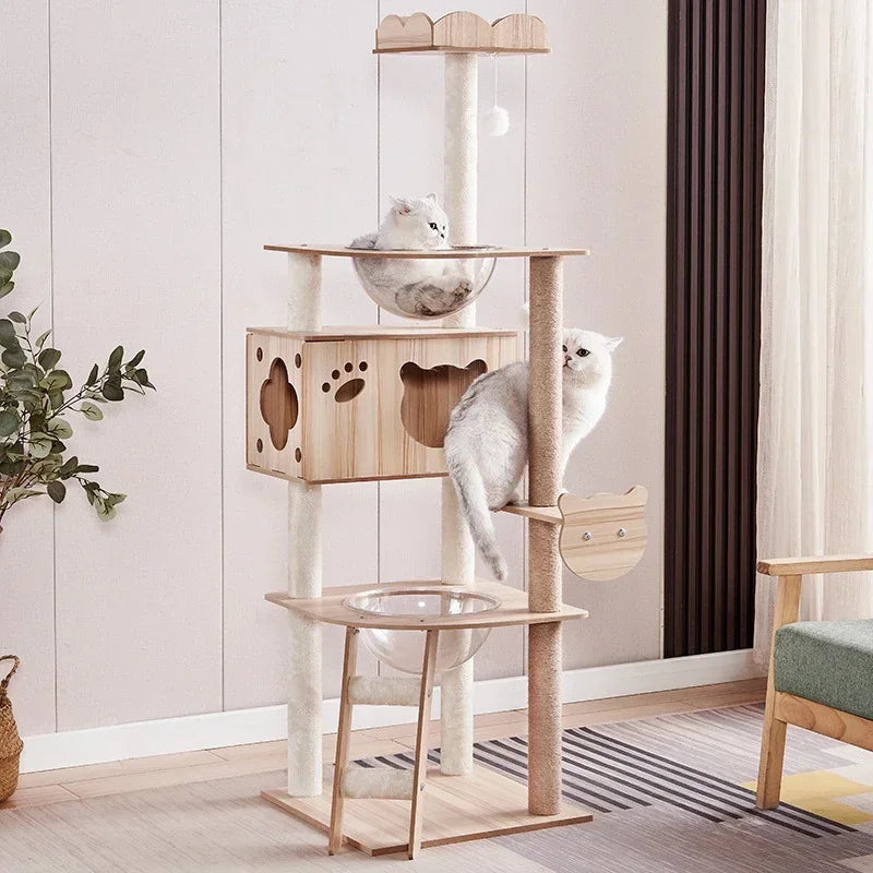 Cat Tree House Sisal Rope Adjustable Multi-Level Floor To Ceiling Cat Tower Cats Condo Pet Products With Scratching Post Hammock