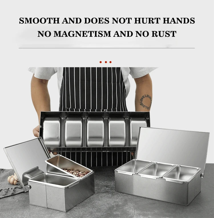 PizzAtHome 2/3/4/5/6 Section Seasoning Box Stainless Steel Ingredients Box Cheese Sauce Salt Sugar Box Spice Jar Baking Tool