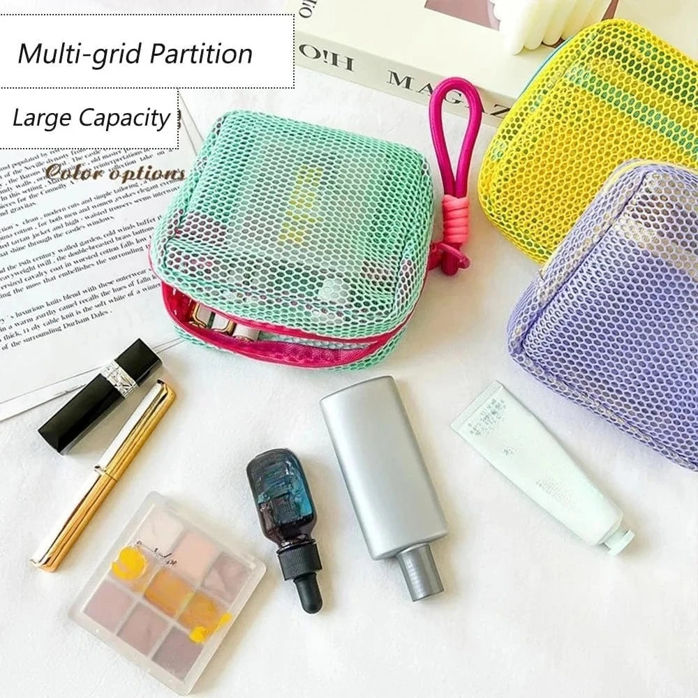 Mini Square Mesh Cosmetic Bag Zipper Storage Pouch Wristlet, Travel Organizer Coin Purse Key Holder Stationery Case Cute Gift
