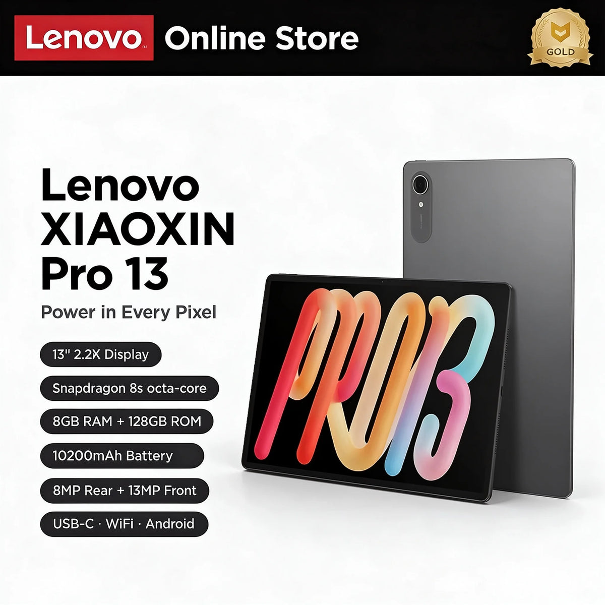 Lenovo Original Xiaoxin Pad Pro 13'' 144Hz 3.5K Screen TB376FC Snapdragon 8s 128GB 256GB Rom 10200mAh Battery Tablet PC