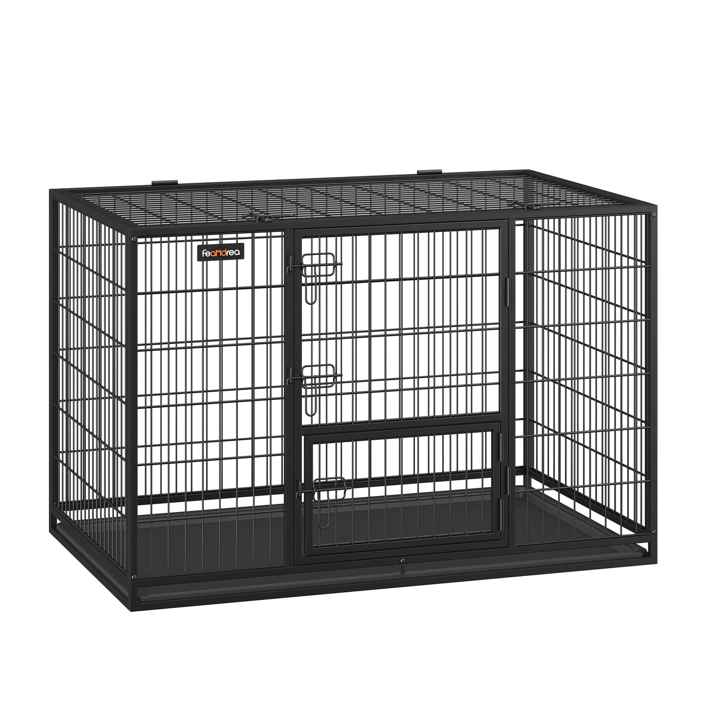 Feandrea Heavy-Duty Dog Crate, Dog Cage, 122 x 74.5 x 80.5 cm, for Medium and Large Dogs, Double Removable Door