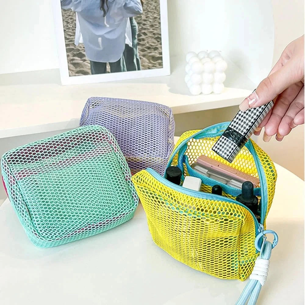 Mini Square Mesh Cosmetic Bag Zipper Storage Pouch Wristlet, Travel Organizer Coin Purse Key Holder Stationery Case Cute Gift