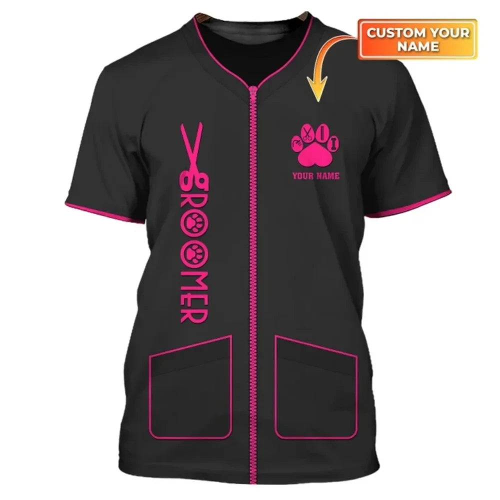 Pet Dog Beautician Role-playing Fun Printed men's T-shirt Casual Hip-hop Fashion Short Sleeved Round Neck Oversized Top