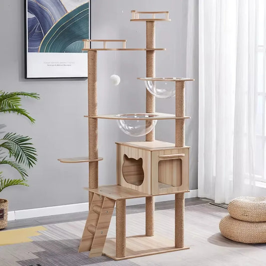Cat Tree House Sisal Rope Adjustable Multi-Level Floor To Ceiling Cat Tower Cats Condo Pet Products With Scratching Post Hammock