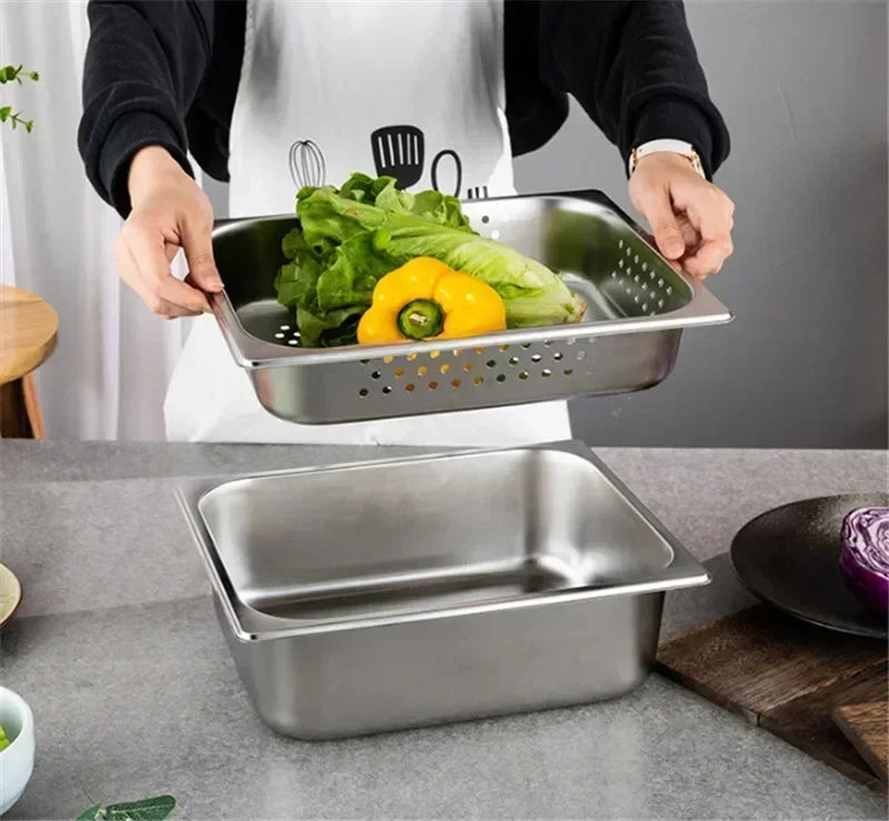 Rectangle Stainless Steel Storage Leak Trays Hole Mesh Strainer Vegetable Fruit Washing Basket Food GN Pan Water Filter Basin
