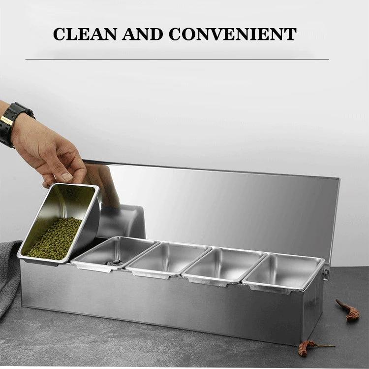PizzAtHome 2/3/4/5/6 Section Seasoning Box Stainless Steel Ingredients Box Cheese Sauce Salt Sugar Box Spice Jar Baking Tool