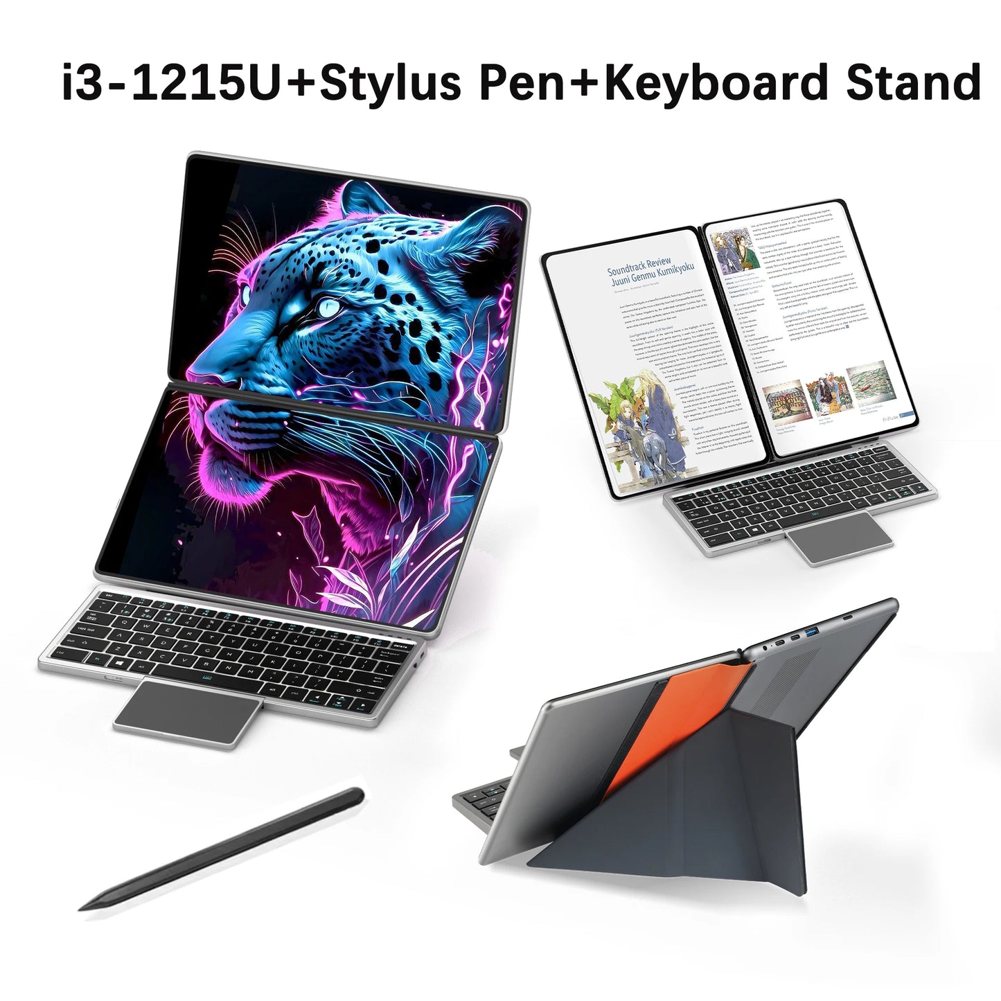 New Dual Screen Laptop Intel i3 1215U N100 Dual 10.95 Inch IPS Touch Screen Windows 11 Office Computer Tablet Notebook WiFi 6