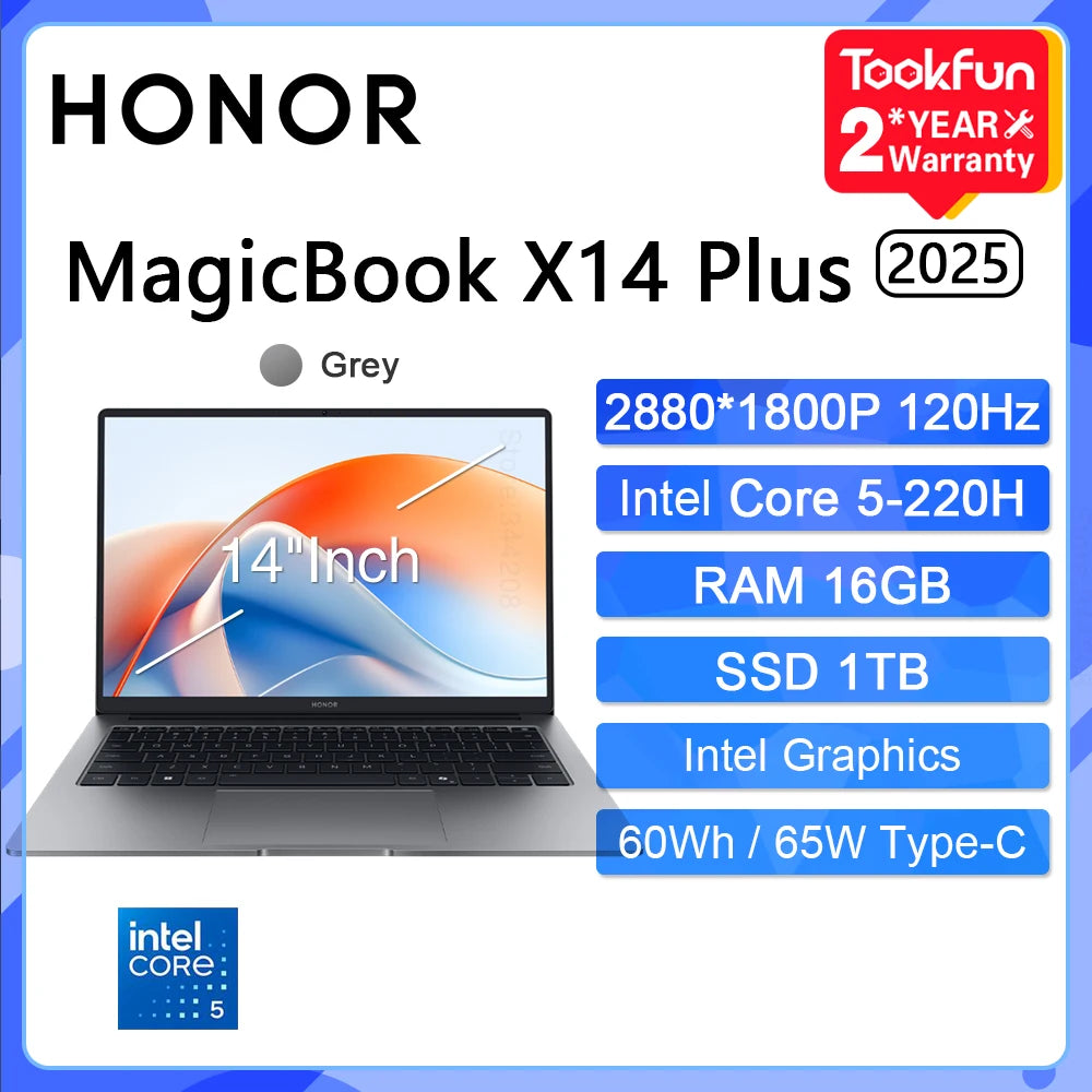 HONOR MagicBook X14 Plus 2025 FRB-X Laptop Intel Core 5 220H RAM 16/32GB SSD 1TB 14"Inch 2.8K 120Hz Notebook Ultrabook Computer