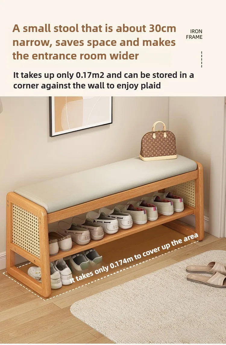 New Chinese style shoe changing stool with seating at the entrance, entrance door, shoe rack, entrance hall, household soft bag,