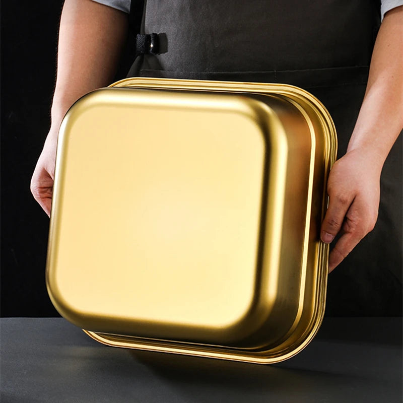 Golden Square Stainless Steel Strainer Draining Basket Egg Flour Mixing Bowl Soup Basin Filter Colander Vegetable Washing Basin