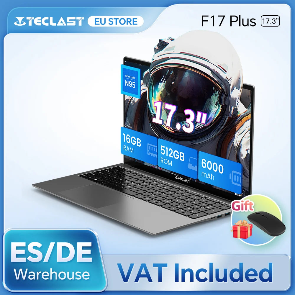 Teclast F17Plus Laptop 17.3 inch, 16GB RAM 512GB SSD, Intel N95, Windows 11 Pro Notebook, 180° Flip Laptops Computer, Backlit Keyboard, mini-HDMI，USB 3.2x3