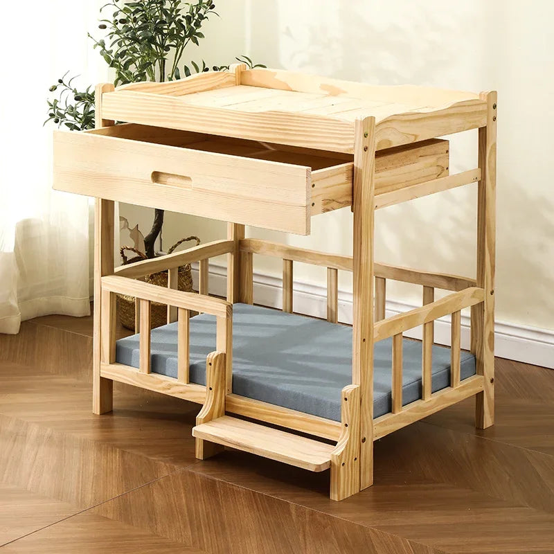 2-Layer Solid Wood Princess Bed for Pets Universal Cat and Dog Bed Breathable Pet Shelter Climbing Ladder for Cats and Dogs