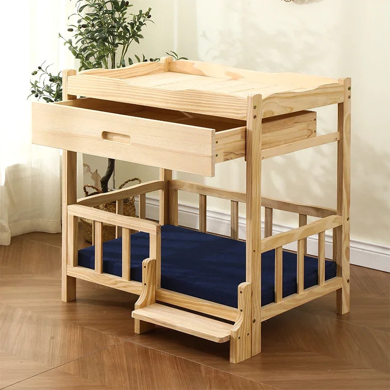 2-Layer Solid Wood Princess Bed for Pets Universal Cat and Dog Bed Breathable Pet Shelter Climbing Ladder for Cats and Dogs