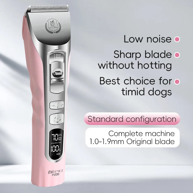 Fenice Pink Dog Hair Cutting Machine 5000mA Capacity Cordless LCD Screen Pets Dog Grooming Clippers Rechargeable Haircut Shaver