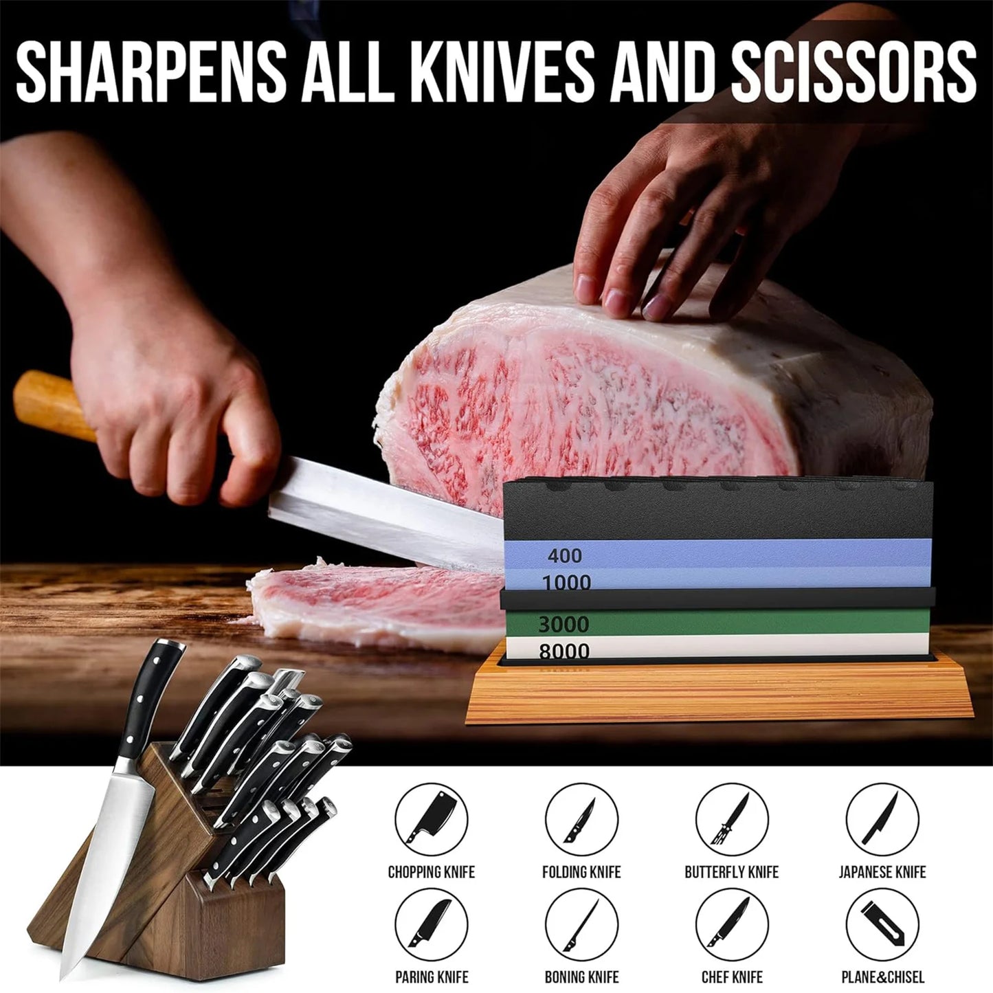 400/1000 3000/8000 Premium Knife Sharpener with glove Sharpening Stone Knife Sharpener Grit240-8000#  Wood Base Angle guide