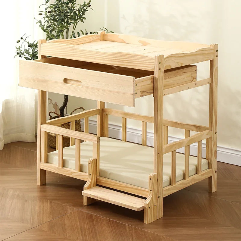 2-Layer Solid Wood Princess Bed for Pets Universal Cat and Dog Bed Breathable Pet Shelter Climbing Ladder for Cats and Dogs