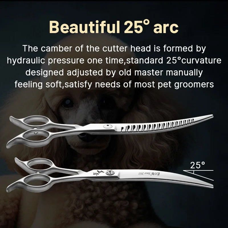 Fenice High-grade JP VG10 Steel Straight&25° Curved Reverse blade Natural Chunker Pet Trimming Scissors Shear Anti-loosing Screw