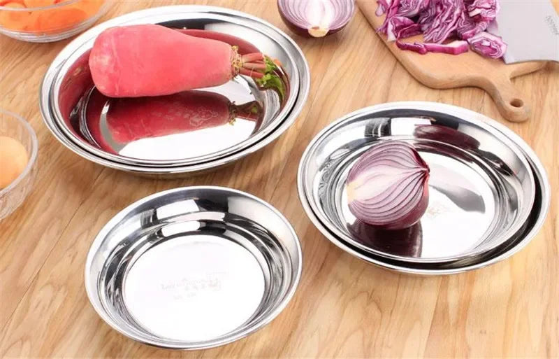 High Quality 304 Stainless Steel Soup Fruits Dessert Plate  ableware Durable Dish Bowls Kitchen Accessories bandeja fish dish