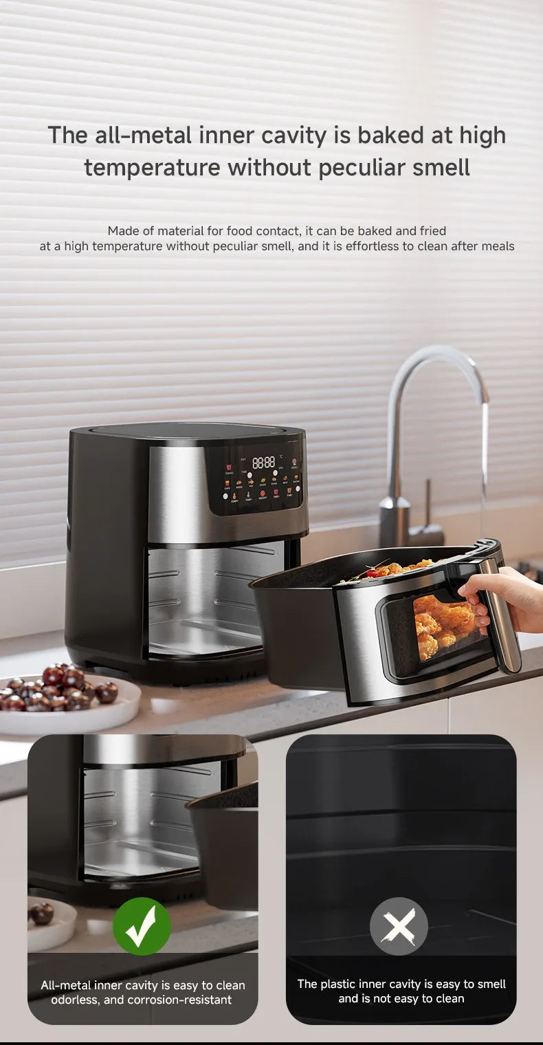 15L Stainless steel Electric Air Fryer Household Large Capacity Intelligent Kitchen Cooker Toaster Oven Combo Digital Display