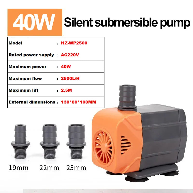 AC220V silent submersible water pump, circulating fountain pump, fish tank and pond circulating pump, garden rockery water pump