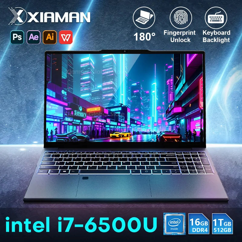 Xiaman 15.6" Intel Core i7 6500U Laptop Computer Windows 11 Pro 16GB DDR4 512GB 1TB SSD Portable Notebook PC Gamer Gaming Laptop