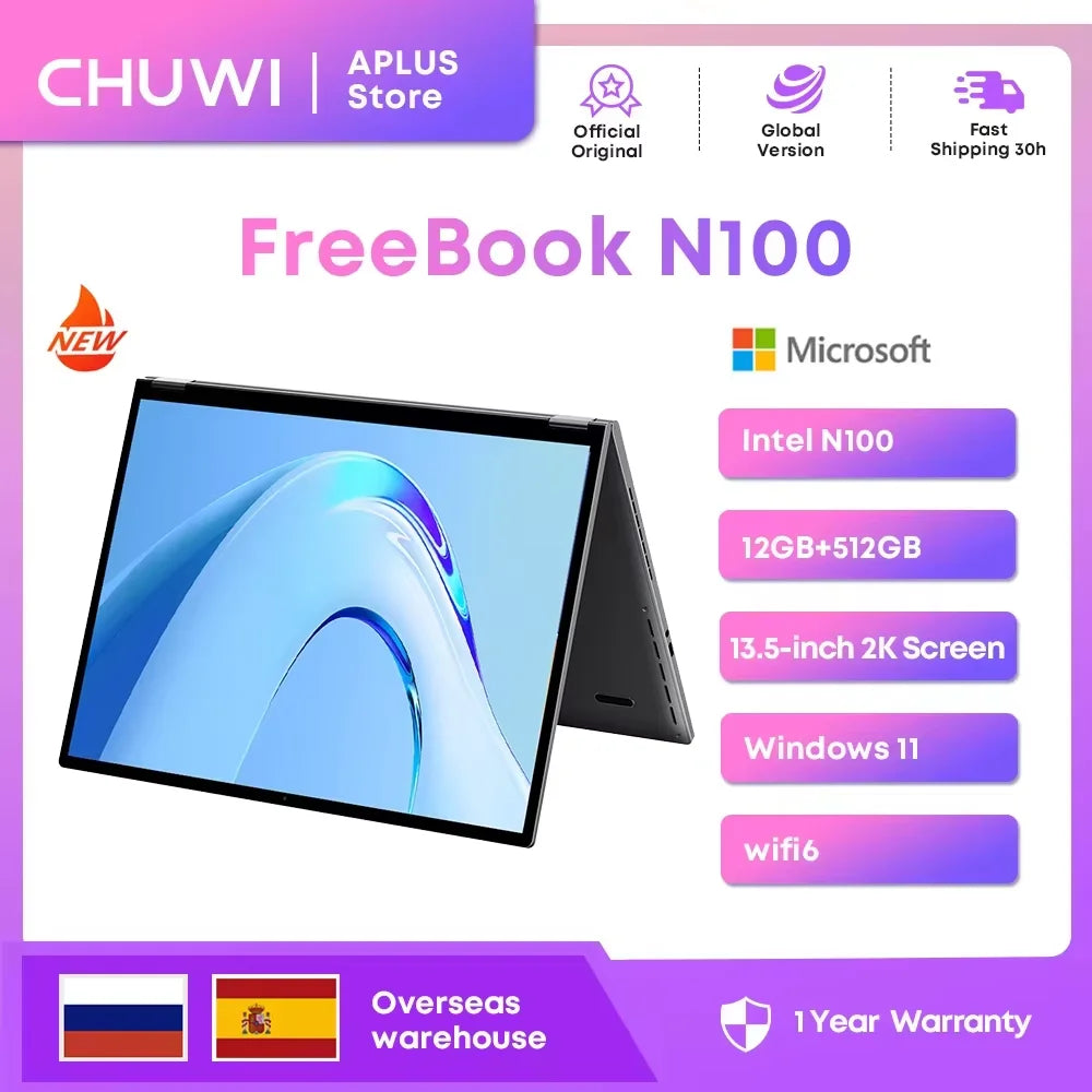 CHUWI FreeBook Laptop Tablet 2 In 1 Intel N100/i3 1215U 13.5 Inch Touch Screen 12GB LPDDR5 512G SSD Computer Notebook Laptops