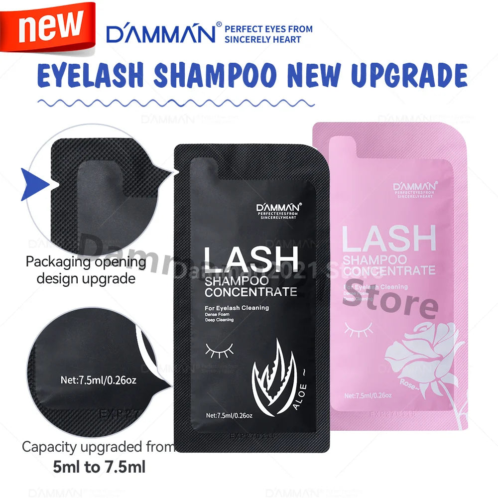 DAMMAN New Upgrades 7.5ml Eyelash Extensions Shampoo Non-irritation Lash Shampoo Concentrate Lashes Cleansing Mousse Makeup Tool