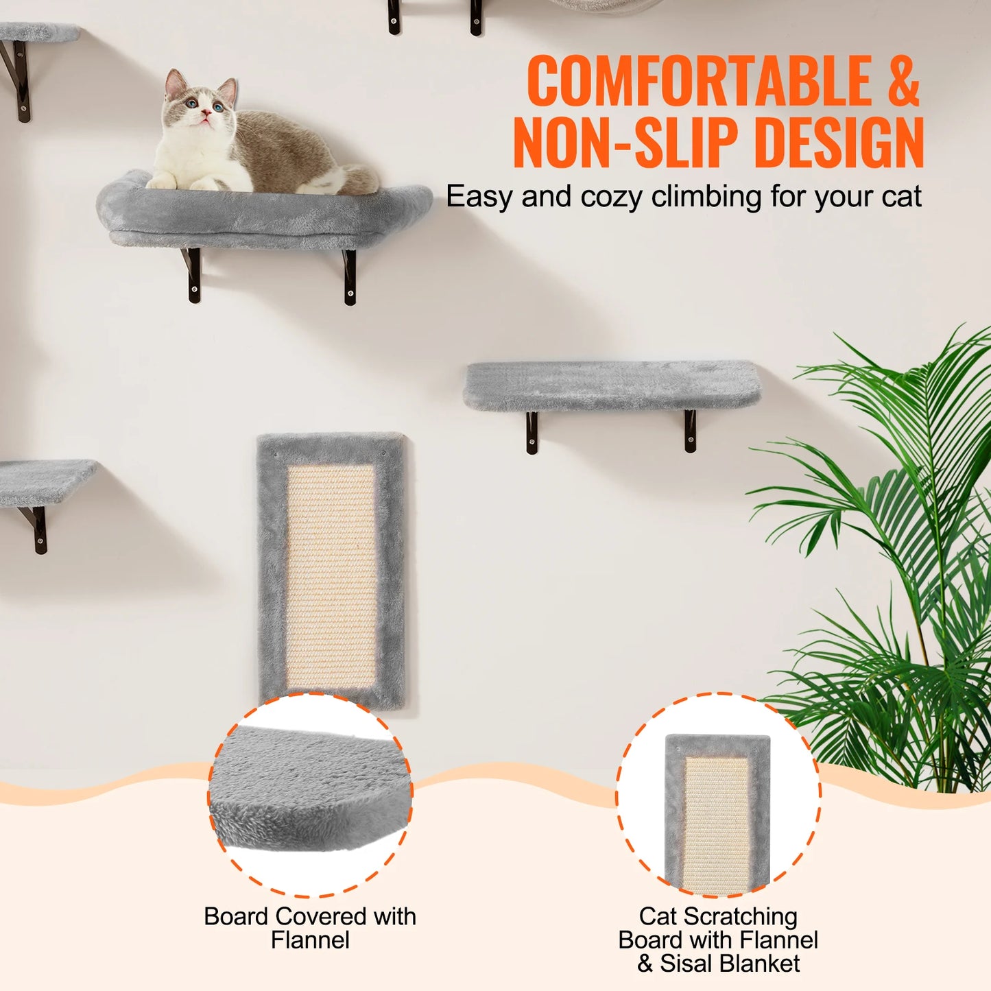 SucceBuy Wall Mounted Cat Shelves Cat Wall Shelves and Perches with Jumping Boards Cat Tree & Cat Grip Cat Furniture and Shelves