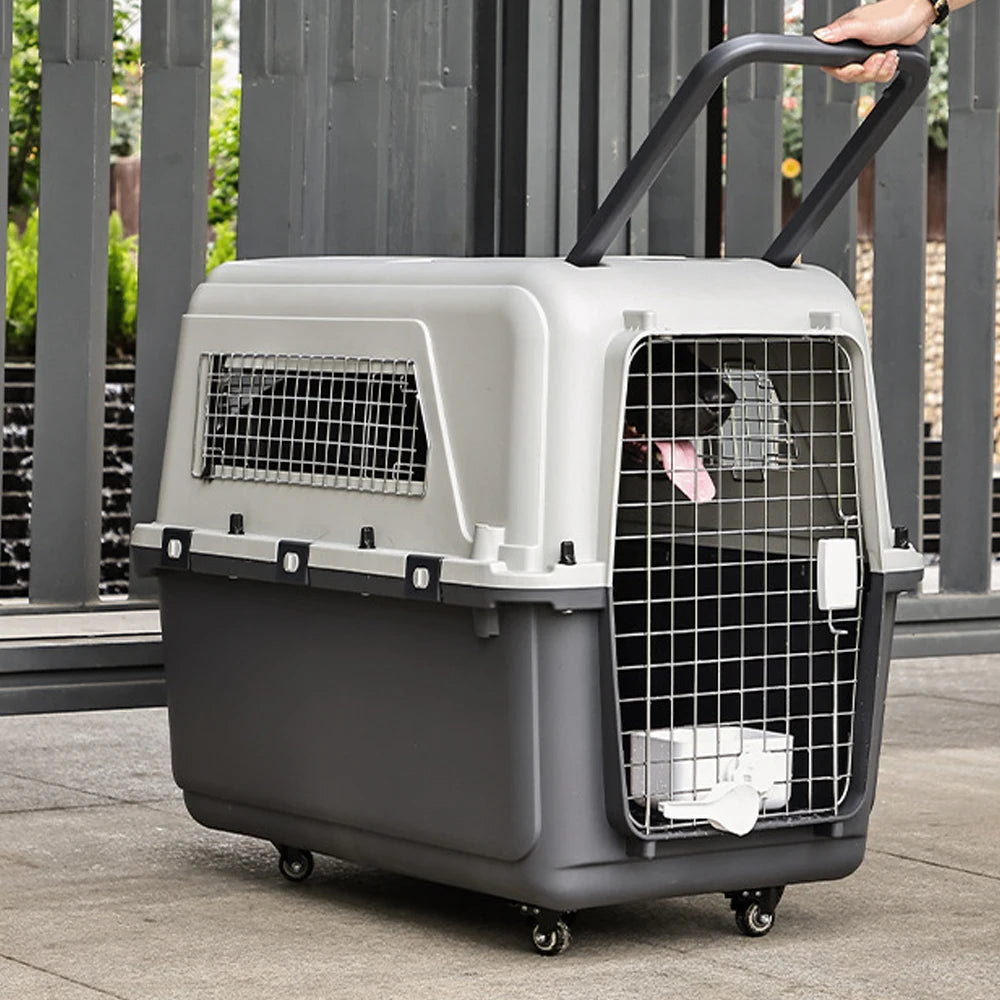 33 Inches Big Dogs Crates Airline-Friendly Home Travel Durable Plastic Pet Carrier Big Dog Kennel Portable Dogs Flight Carrier