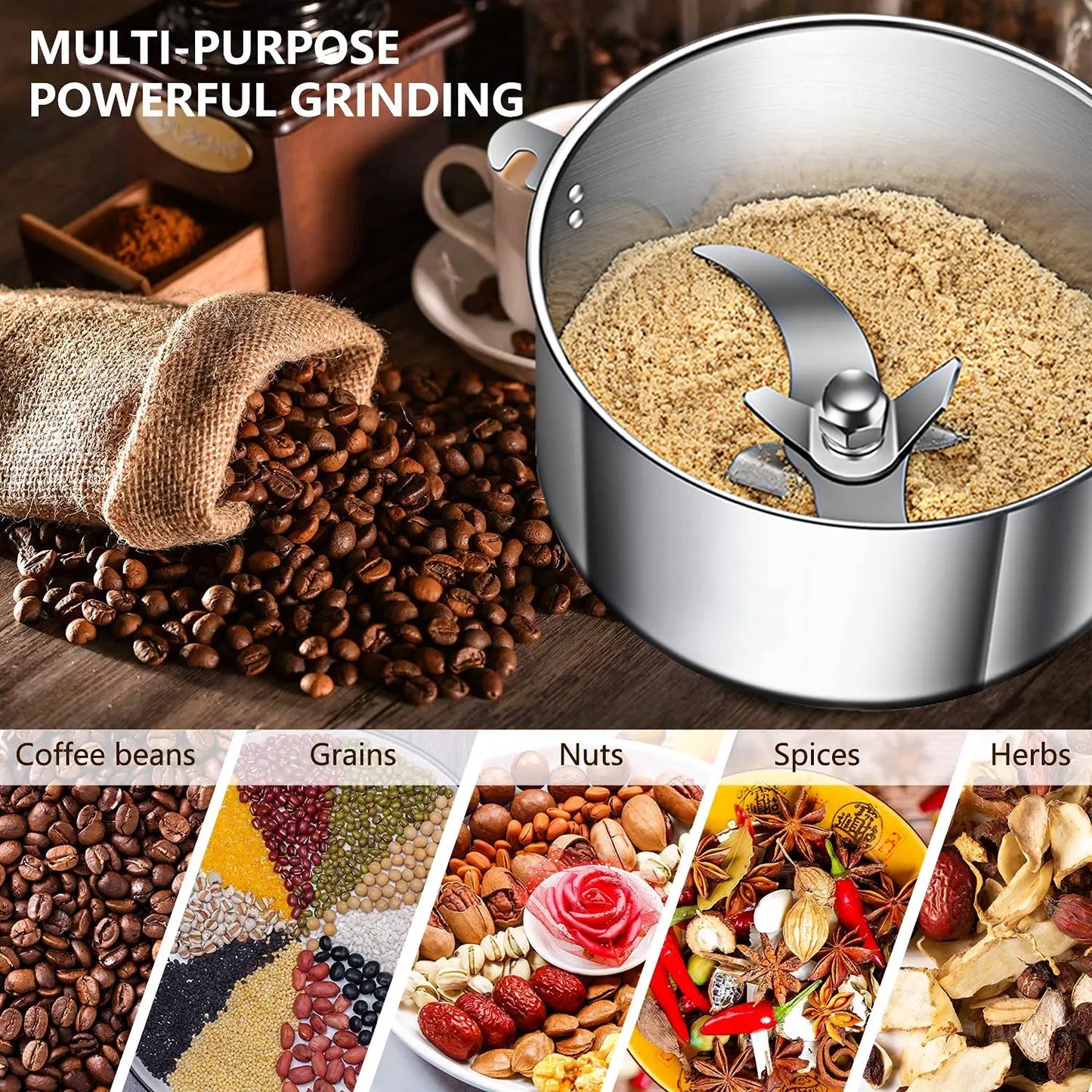 Electric Grain Grinder Mill High-speed Spice Corn Mill Commercial Powder Machine for Dry Cereals Grain Spice Coffee Herb Bean