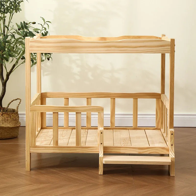 2-Layer Solid Wood Princess Bed for Pets Universal Cat and Dog Bed Breathable Pet Shelter Climbing Ladder for Cats and Dogs