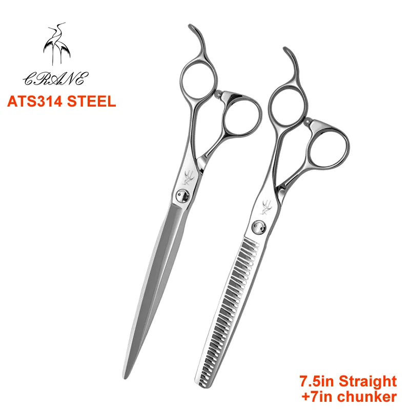 Crane 7.0/7.5in High-end Pet Scissors Set ATS314 Steel For Dog Grooming Cut Scissors Straight Curved Chunker Thinning Shears