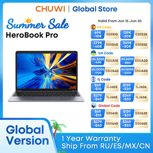 CHUWI 15.6" HeroBook Plus Chuwi 14.1" HeroBook Pro Laptop Intel N4020 8GB RAM 256GB SSD 1920*1080P Computer Windows 11 Laptops