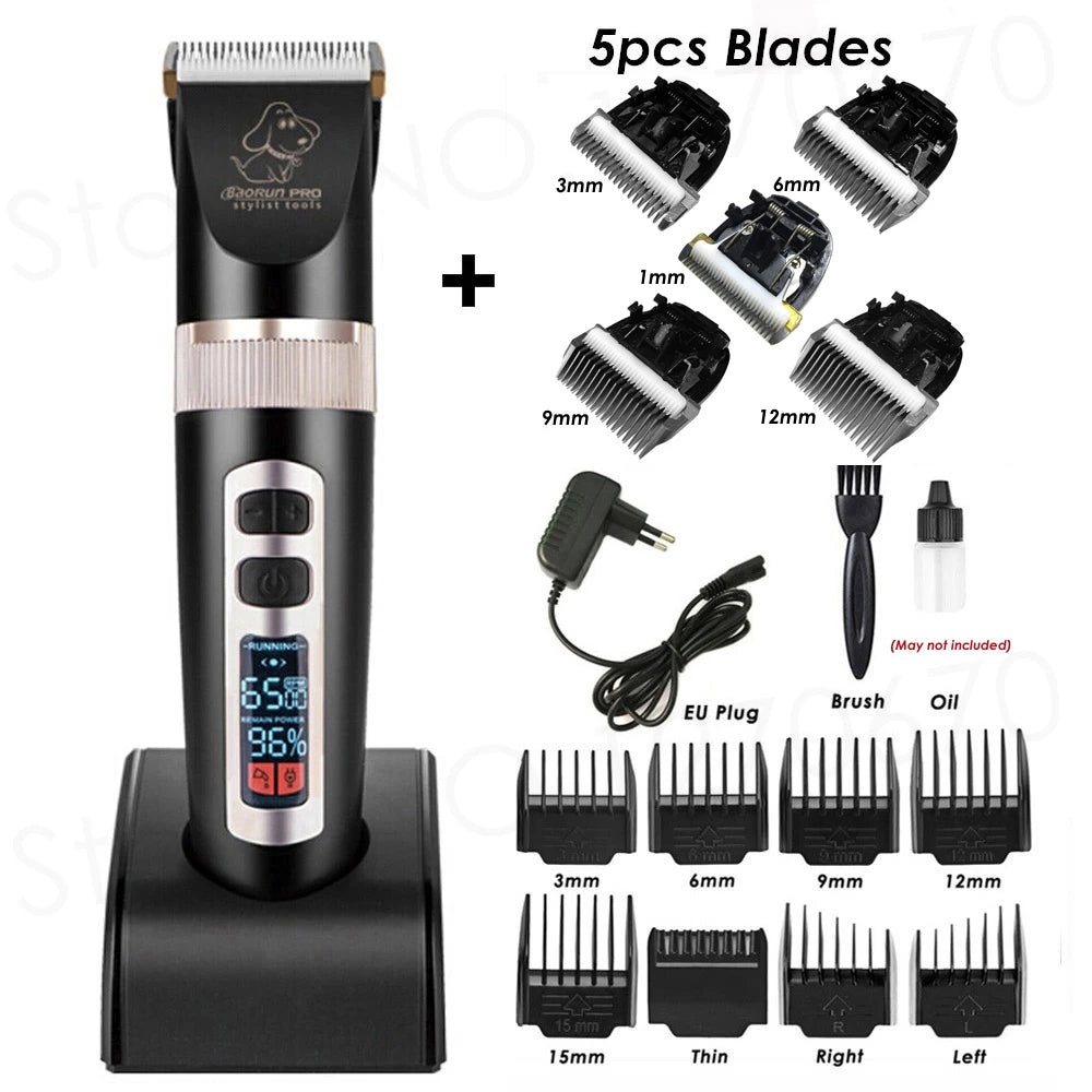 BaoRun P9 Dog Clipper Professional LCD Display Pet Cat Clippers Shaver Electrical Grooming Trimmer Rechargeable Haircut Machine