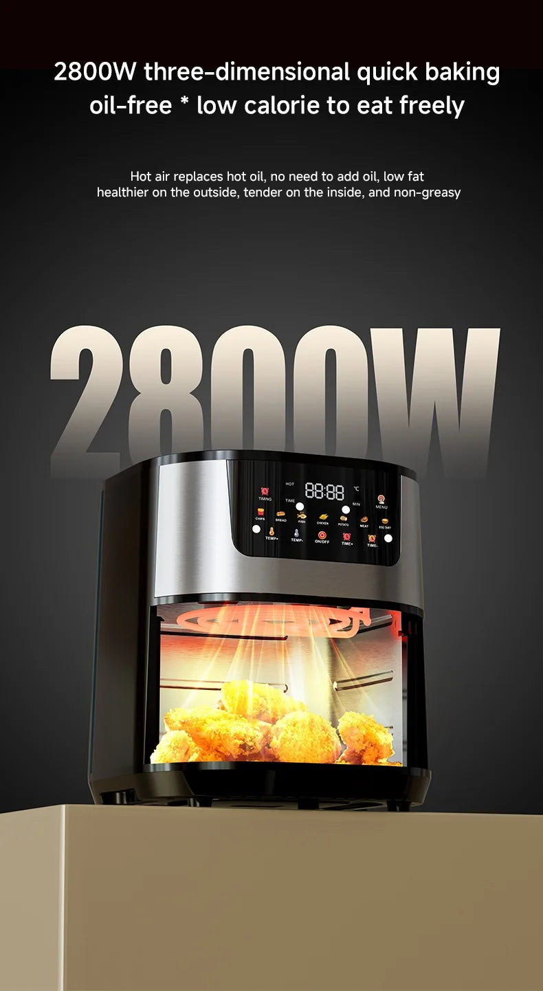 15L Stainless steel Electric Air Fryer Household Large Capacity Intelligent Kitchen Cooker Toaster Oven Combo Digital Display