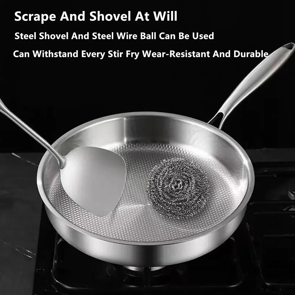 304 Stainless Steel Wok Non-Stick Frying Pan Steak Frying Pan Uncoated Kitchen Cookware Suitable For Gas Stove Induction Cooker