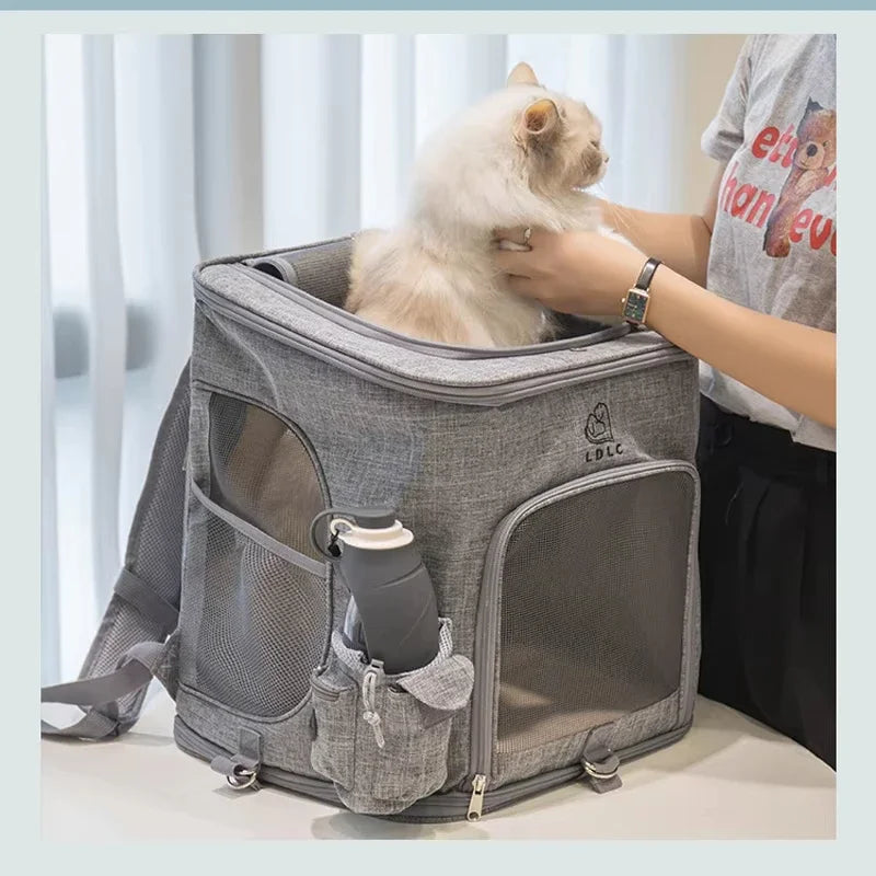 LDLC Pet Cat Backpack Large Capacity Breathable Foldable Cat Cage Expandable Oxford Cloth Pet Bag Suitable for Pet Travel